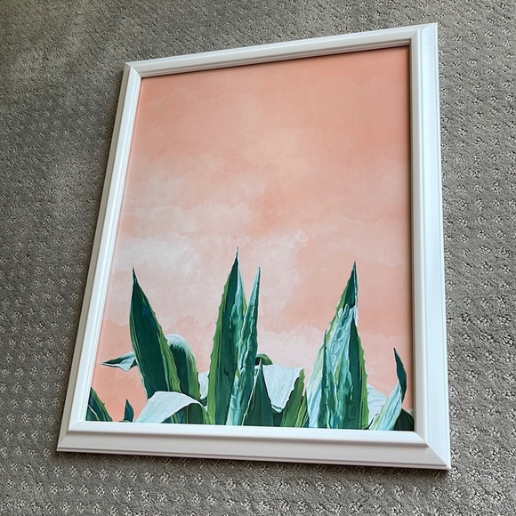 Other - Peach Pink Sky Background with Deep Green Leaves Wall Art